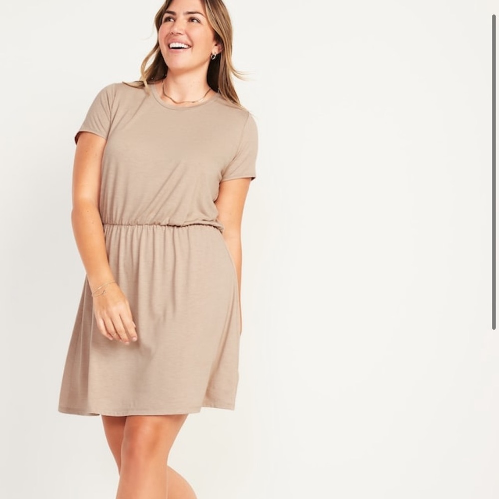 Waist-Defined Short-Sleeve Slub-Knit Mini Dress for Women